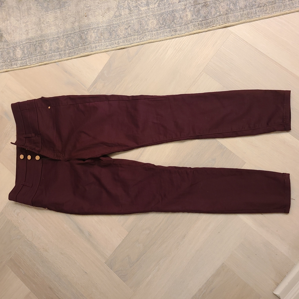Burgundy Pants with Gold Buttons